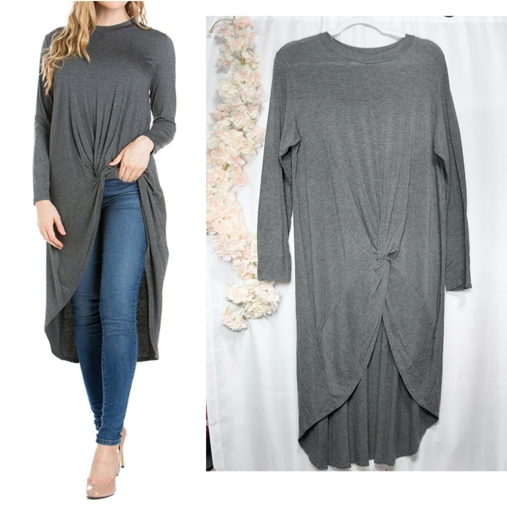 Azules Train tunic top medium long sleeve gray